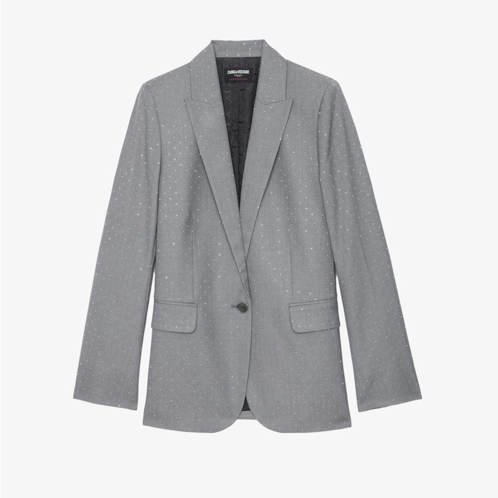 Zadig & Voltaire Valse Polka Dot Rhinestone Embellished Grey Structured Blazer - Picture 2 of 12